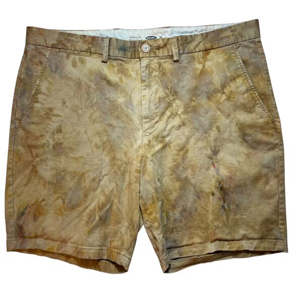 Mens Tie Dye Khaki Chino Shorts Size 38 Custom Upcycled Handmade Ice Dyed Casual - Picture 1 of 4